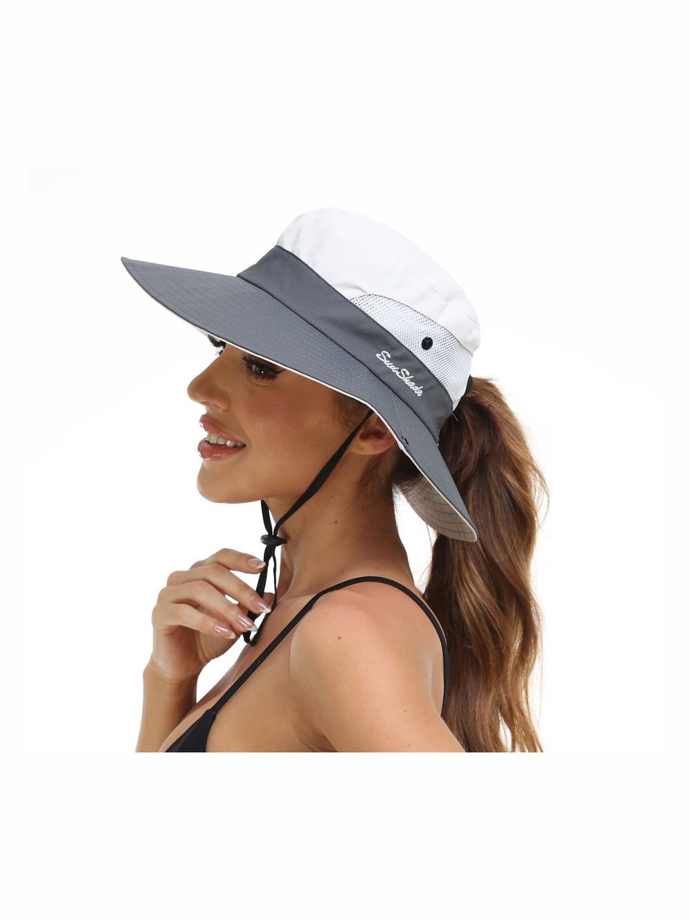 Womens Summer Sun Hat Beach Hat Wide Brim Outdoor UV | Gray, Beige | Size 6-7